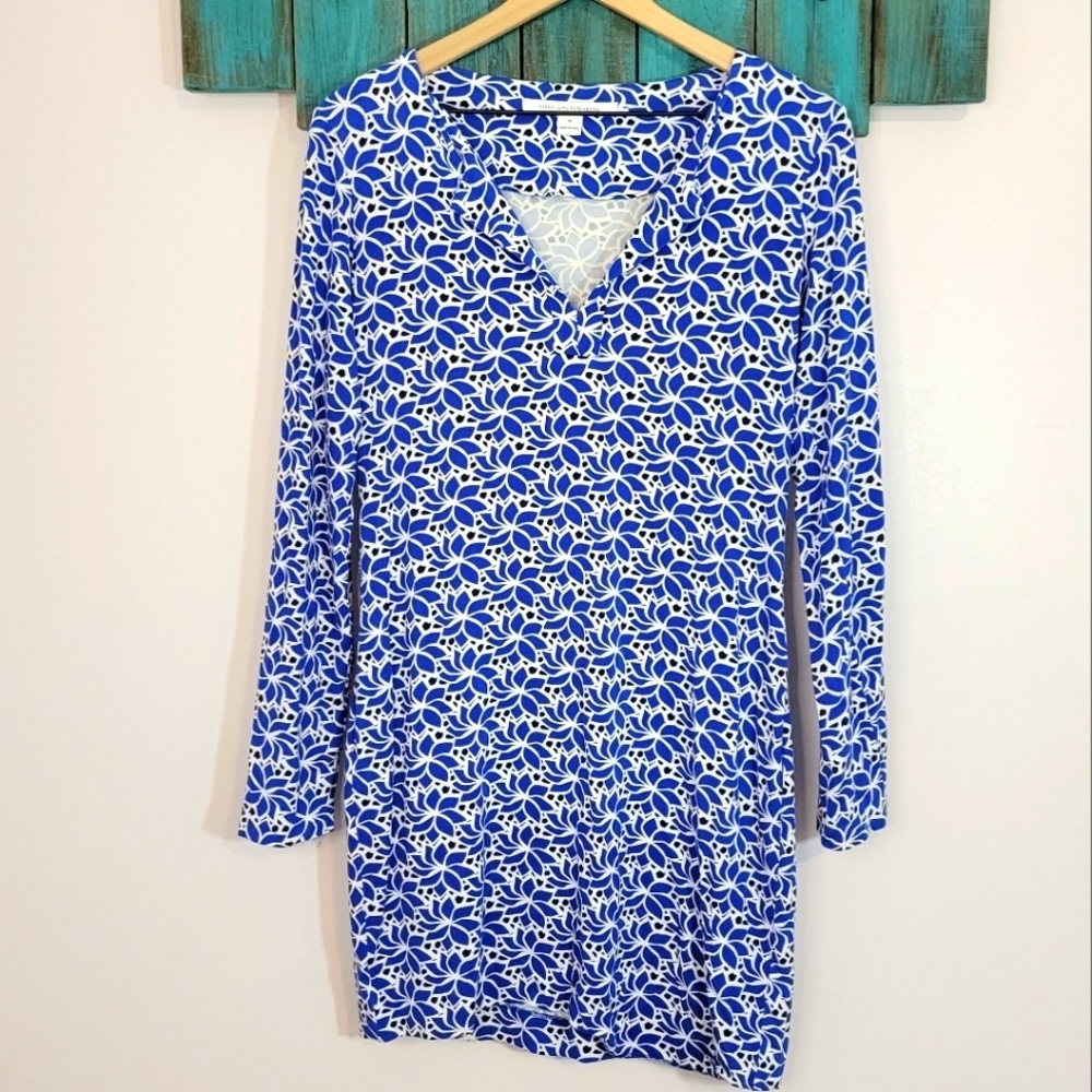 Diane Von Furstenberg DVF "Reina" blue floral print shift dress